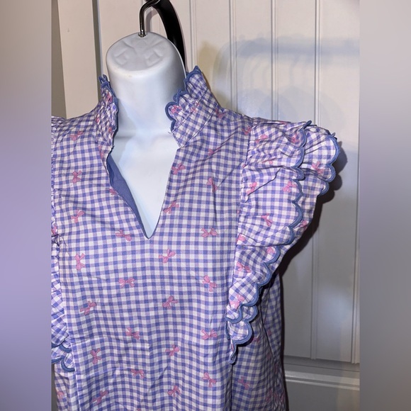 Umgee Size Small Blue and White Gingham with Pink Bows Ruffle Boutique Dress - Picture 8 of 12